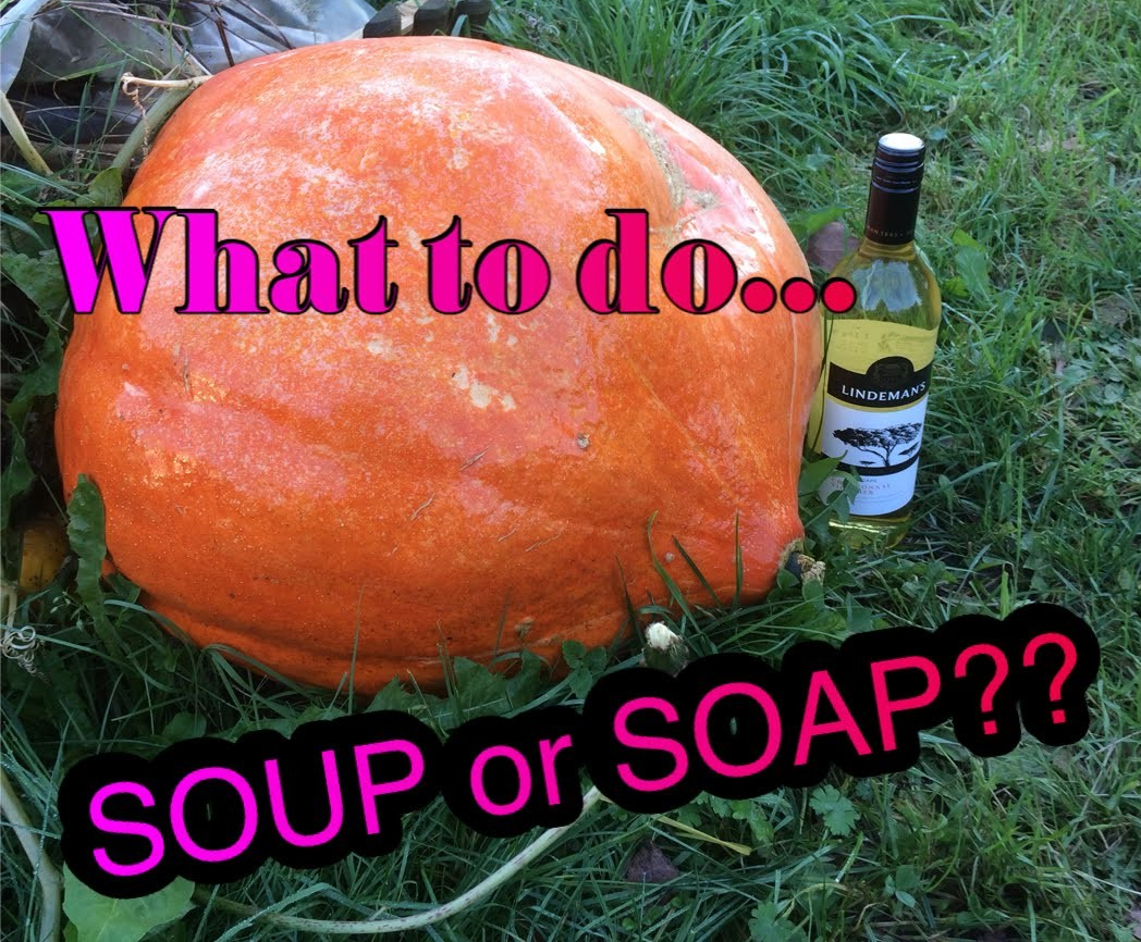 grote oranje pompoen met een fles witte wijn ernaast