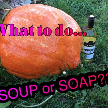 grote oranje pompoen met een fles witte wijn ernaast