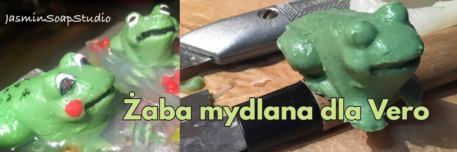kikkers uit siliconenmal en tekst: Żaba mydlana dla Vero